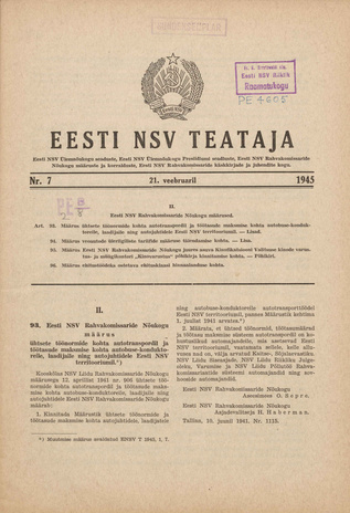 Eesti NSV Teataja ; 7 1945-02-21