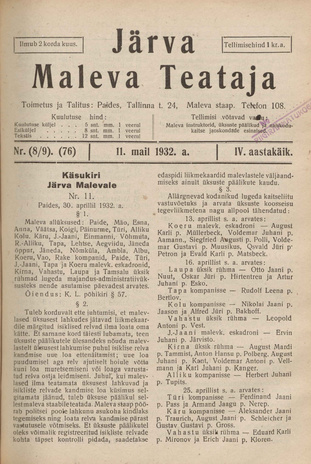 Järva Maleva Teataja ; 8/9 (76) 1932-05-11