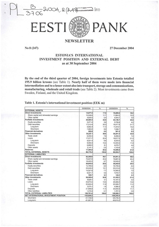 Eesti Pank : newsletter ; 8 (247) 2004-12-27