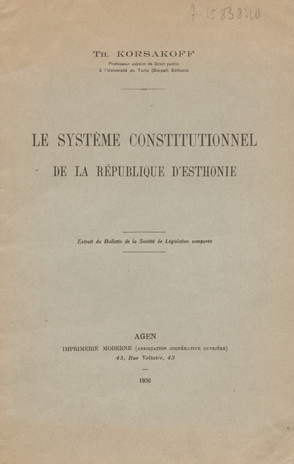 Le systéme constitutionnel de la République d'Esthonie 