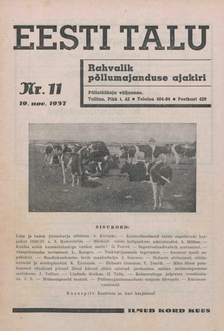 Eesti Talu : rahvalik põllumajanduse ajakiri ; 11 1937-11-19