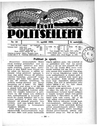 Eesti Politseileht ; 18 1922