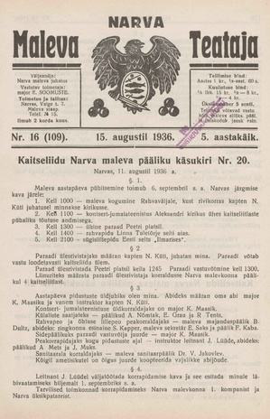 Narva Maleva Teataja ; 16 (109) 1936-08-15