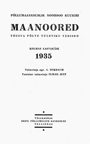 Maanoored ; sisukord 1935