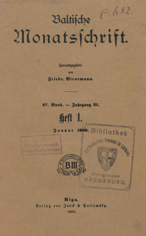 Baltische Monatsschrift ; 1 1909-01