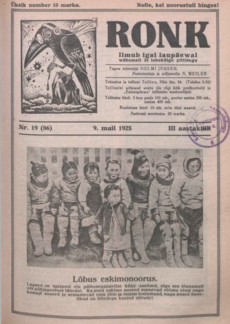 Ronk : perekonna ja noorsoo ajakiri ; 19 (86) 1925-05-09
