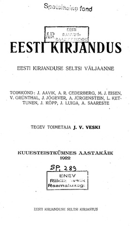 Eesti Kirjandus ; 8 1922