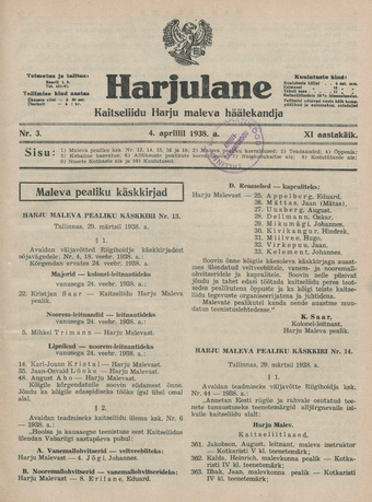 Harjulane : Kaitseliidu Harju Maleva häälekandja ; 3 1938-04-04