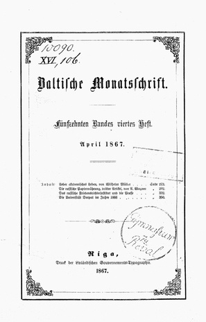 Baltische Monatsschrift ; 4 1867-04