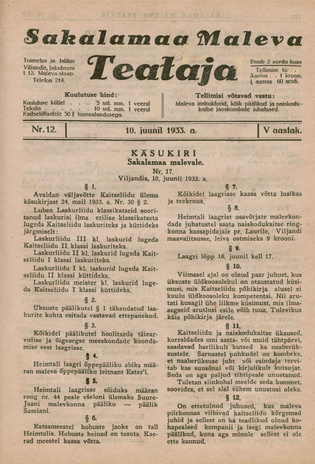 Sakalamaa Maleva Teataja ; 12 1933-06-10
