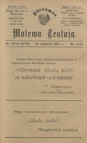 Pärnumaa Maleva Teataja ; 23-24 (97-98) 1932-12-15