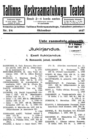 Tallinna Keskraamatukogu Teated ; 3-4 1937-10
