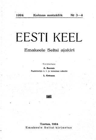 Eesti Keel ; 3-4 1924