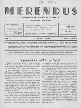 Merendus : mereasjanduslik ajakiri ; 2 1936