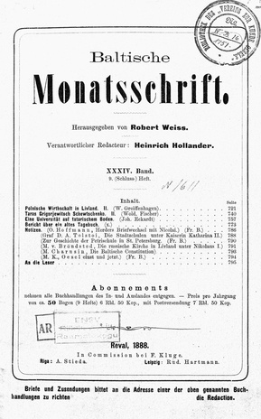 Baltische Monatsschrift ; 9 1888