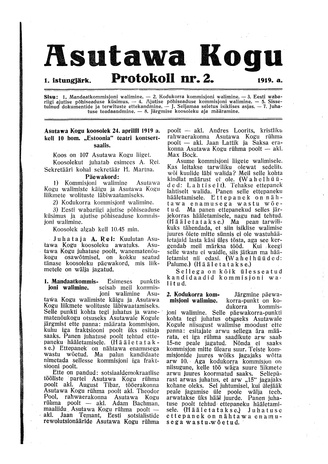 Asutawa Kogu protokoll nr.2 (24. aprill 1919)