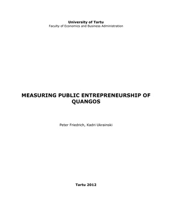 Measuring public entrepreneurship of quangos ; 89 (Working paper series)