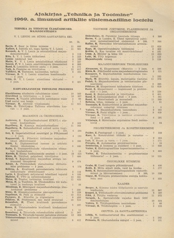 Tehnika ja Tootmine ; sisukord 1969