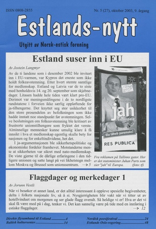 Estlands-nytt : allment tidsskrift for Estlands-interesserte ; 5 (27) 2003-10