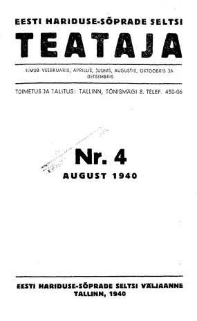 Eesti Haridussõprade Seltsi Teataja ; 4 1940-08
