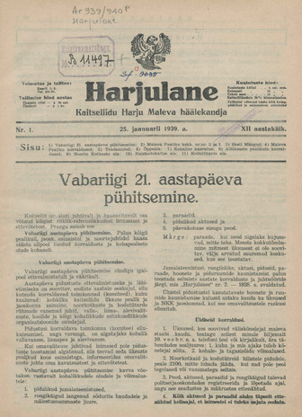 Harjulane : Kaitseliidu Harju Maleva häälekandja ; 1 1939-01-25