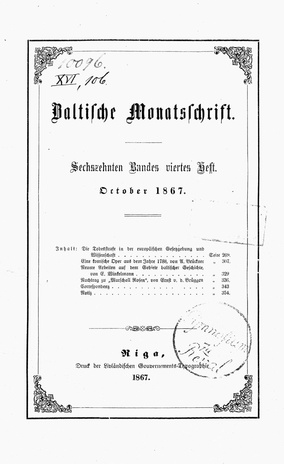 Baltische Monatsschrift ; 4 1867-10