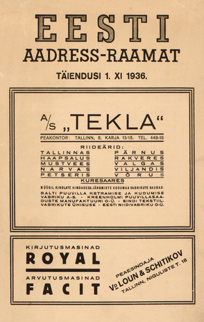 Eesti aadress-raamat : täiendusi 1.XI 1936