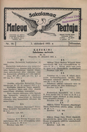 Sakalamaa Maleva Teataja ; 18 1935-10-05