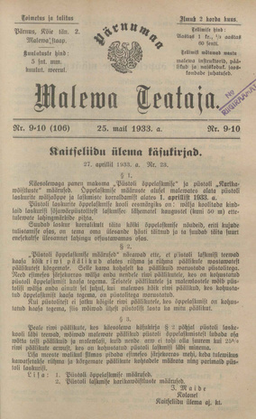 Pärnumaa Maleva Teataja ; 9-10 (106) 1933-05-25