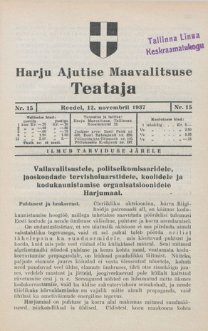 Harju Maavalitsuse Teataja ; 15 1937-11-12