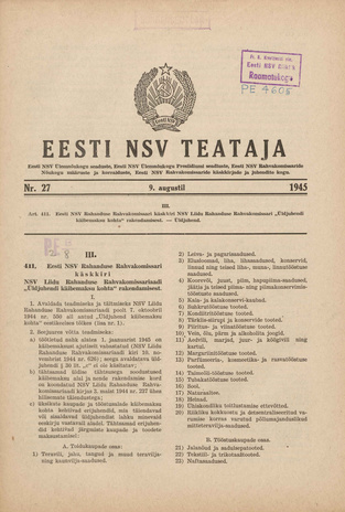 Eesti NSV Teataja ; 27 1945-08-09