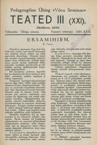 Pedagoogiline Ühing "Võru Seminar" : teated ; III (XXI) 1934-04