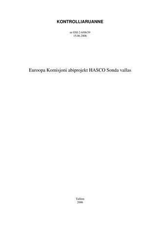 Euroopa Komisjoni abiprojekt HASCO Sonda vallas (Riigikontrolli kontrolliaruanded 2006)