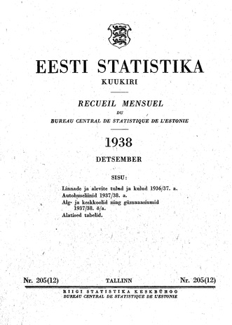 Eesti Statistika : kuukiri ; 205 (12) 1938-12