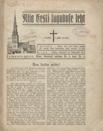 Riia Eesti koguduse leht ; 1-2 1915-01/02