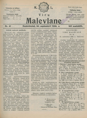 K. L. Viru Malevlane ; 21 1936-09-30