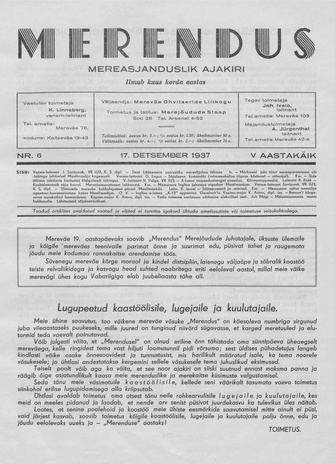 Merendus : mereasjanduslik ajakiri ; 6 1937