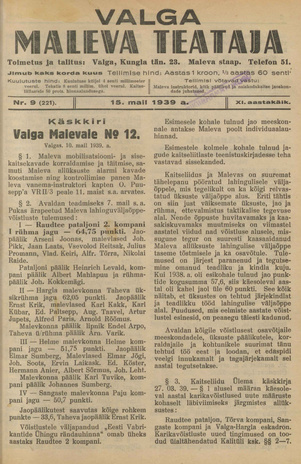 Valga Maleva Teataja ; 9 (221) 1939-05-15