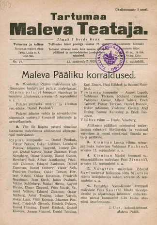 Tartumaa Maleva Teataja ; 19 1929-09-15