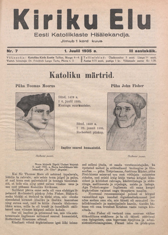 Kiriku Elu : Eesti Katoliiklaste Häälekandja ; 7 1935-07-01