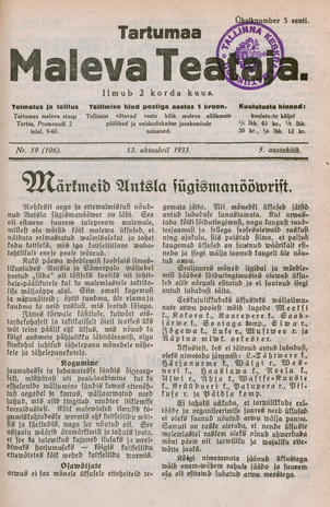 Tartumaa Maleva Teataja ; 19 (106) 1933-10-13
