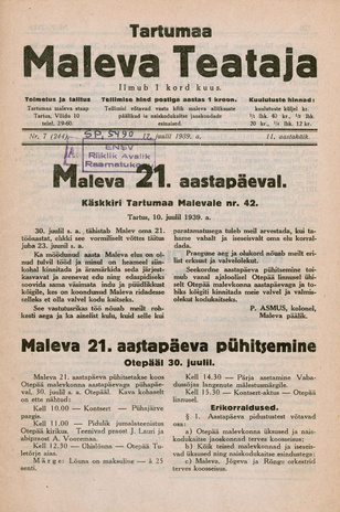 Tartumaa Maleva Teataja ; 7 (244) 1939-07-17