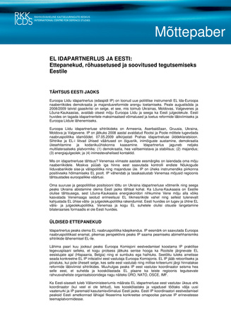 EL idapartnerlus ja Eesti: ettepanekud, rõhuasetused ja soovitused tegutsemiseks Eestile