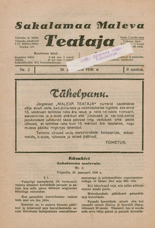 Sakalamaa Maleva Teataja ; 2 1930-01-30