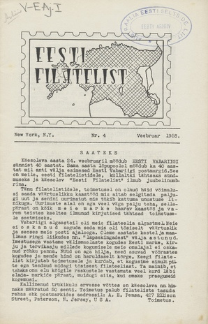 Eesti filatelist = The Estonian philatelist ; 4 1958