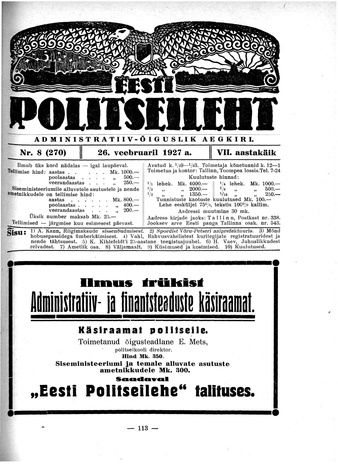 Eesti Politseileht ; 8 1927