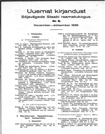 Uuemat Kirjandust Kaitsevägede Staabi raamatukogus ; 6 1938
