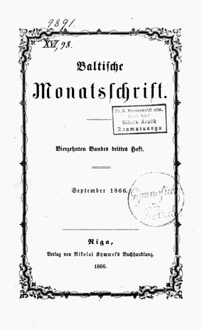 Baltische Monatsschrift ; 3 1866-09