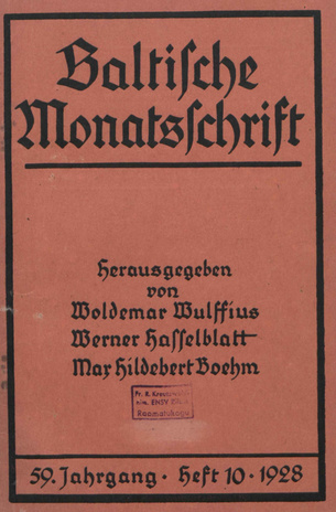 Baltische Monatsschrift ; 10 1928