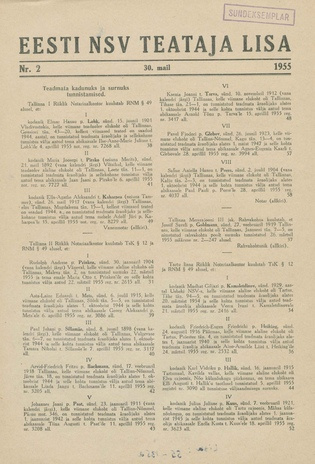 Eesti NSV Teataja lisa ; 2 1955-05-30